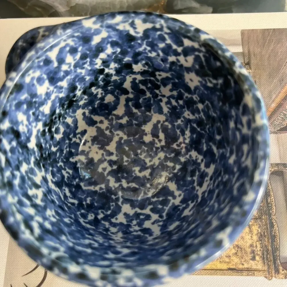 Arts North Pottery Side Dish Bowl Speckled Blue and White Design Stoneware
